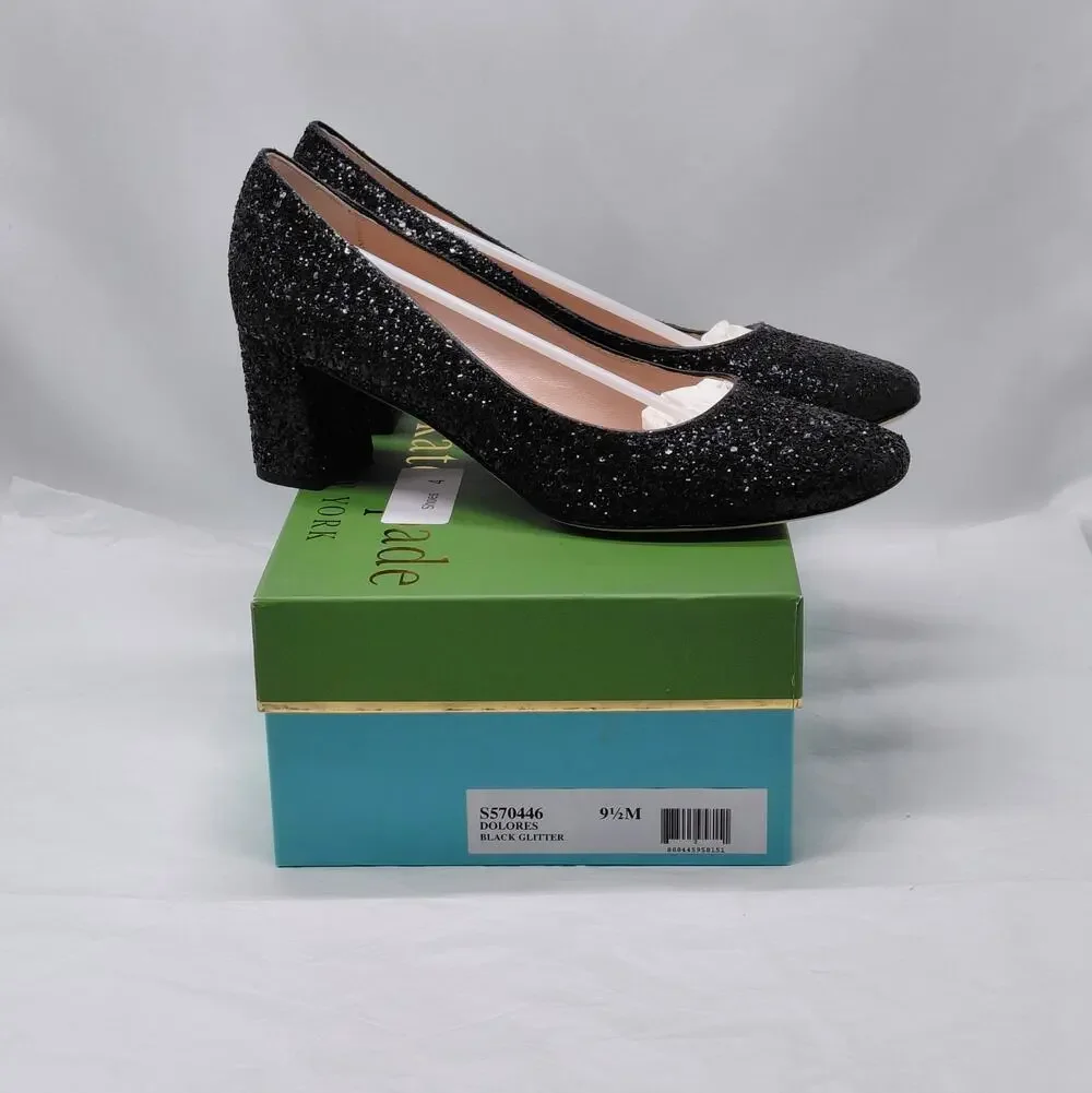 Kate Spade Womens Heels Size 9.5M Silver Glitter Block Heel Pumps Wedding Party